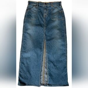 Vintage Levi's denim Stretch maxi skirt with Flap Back pockets Front Slit Size 6